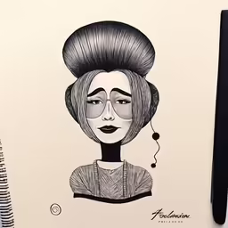 a drawing of a girl with long hair in a bun