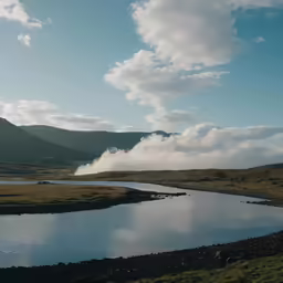 there is a river in the middle of grass