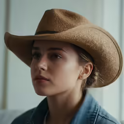 a woman wearing a brown hat in the foreground