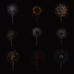 a dark background with many different fireworks