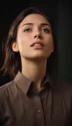 a woman poses with a thoughtful look on her face