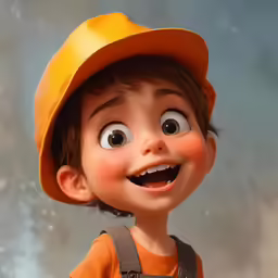 a small kid wearing an orange hat and overalls