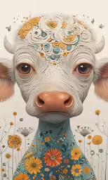 an illustrated cow is staring directly into the camera