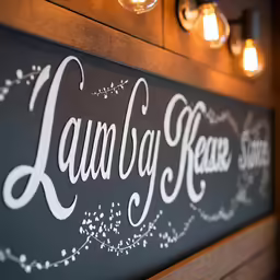 the sign in the bar has a name that is white