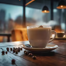 there is a large mug with liquid inside on the table