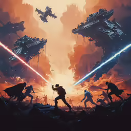 a series of star wars, with two guns coming out of a giant battle ship