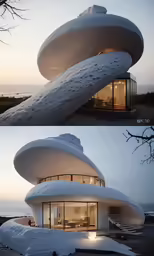 two photos of the inside of an unusual home