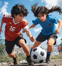the boys are playing soccer outside together