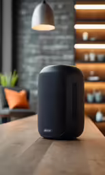 an electronic device is sitting on a wooden table