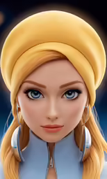 an animated cartoon girl with blue eyes wearing earphones