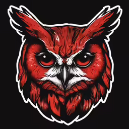 an red owl head with big red eyes