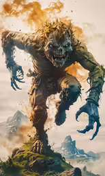 a character from a video game is kicking up orange smoke