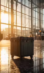 a dark colored luggage bag sitting on top of a cement floor