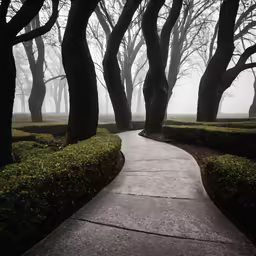 this is an image of a pathway that leads through a tree lined area