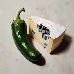 a large cucumber sitting next to a piece of cheese