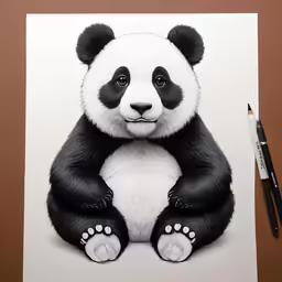 a drawing of a panda bear with claws up