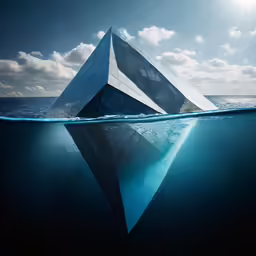 the upside down building sits in the ocean