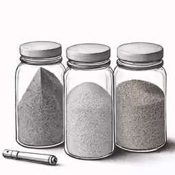 three jars with sand and a pen