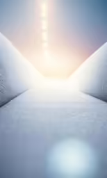 a light and some white columns that are next to each other