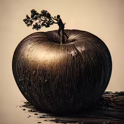 a tree grows out of an apple and man on it