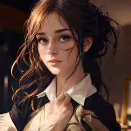 an anime girl with messy hair in a black coat