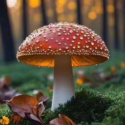 there is a large mushroom that looks like it has dew drops on the top