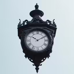 a fancy clock showing the time on a cloudy day