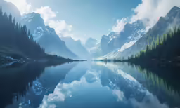 beautiful mountains surround a lake in the canadian woods