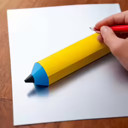 a person draws on a yellow piece of paper with blue and yellow pencils