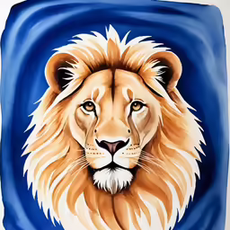 a drawing of a lion on a blue background