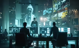 the computer monitors are showing various screens