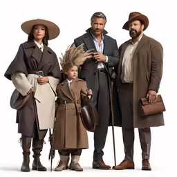 four men are dressed in costume as they stand next to one another