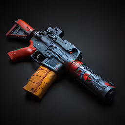 an artistic shot of a gun with several handles on the top of it