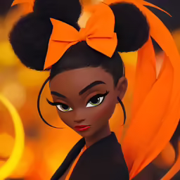 a woman wearing orange bows and hair