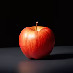 an apple sits on a black surface