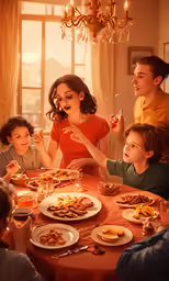 the woman is celebrating her birthday while other children stand around