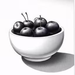 a drawing of a bowl full of apples