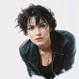 a close up of a person wearing a black jacket