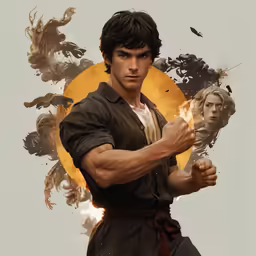 the man with his fist in one hand, and the other arm wrapped in paper