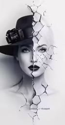 woman in black and white holding camera looking through hole in paper