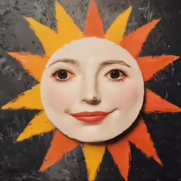 an art print with a painted head of a woman in yellow and orange