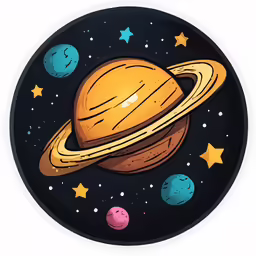an illustration of saturn with planets in the sky