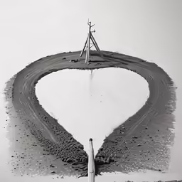a heart - shaped dirt road has been painted with various items