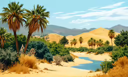there are palm trees that are standing in the desert