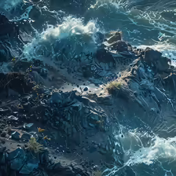 a rocky ocean with small waves in the water