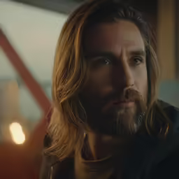 a man with long hair and wearing a jacket