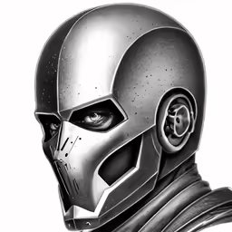 a helmeted man in leather jacket with large eyes