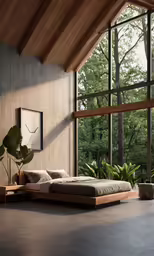 a bed sitting underneath a window in a bedroom
