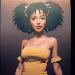 there is a woman that has an afro on her head