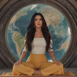 a woman sits in the middle of a round arrangement